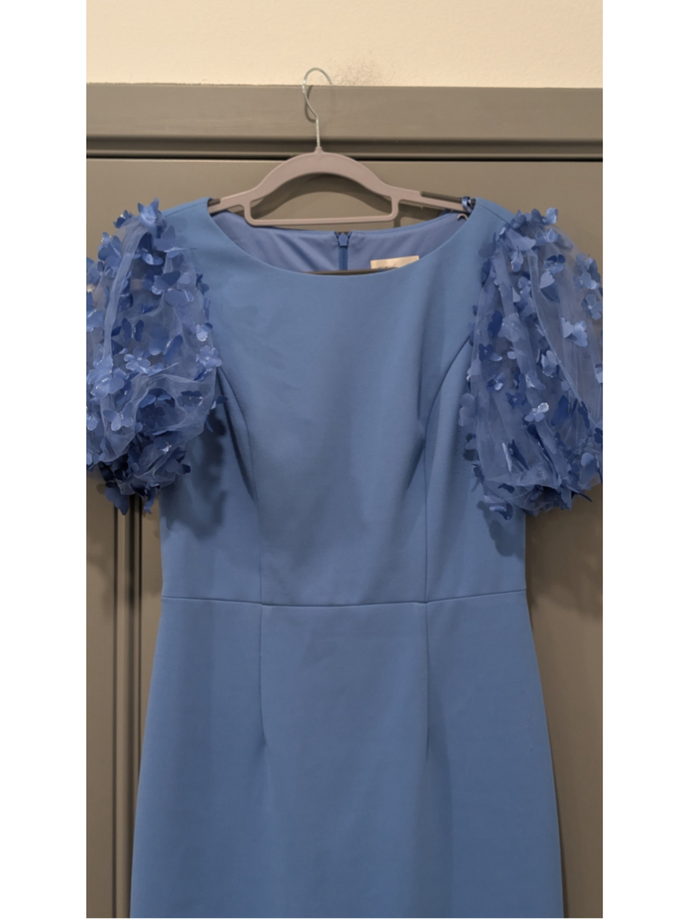 Eliza J Blue 3D Floral Butterfly Puff Sleeve Midi Dress Size 6 - Picture 3 of 10